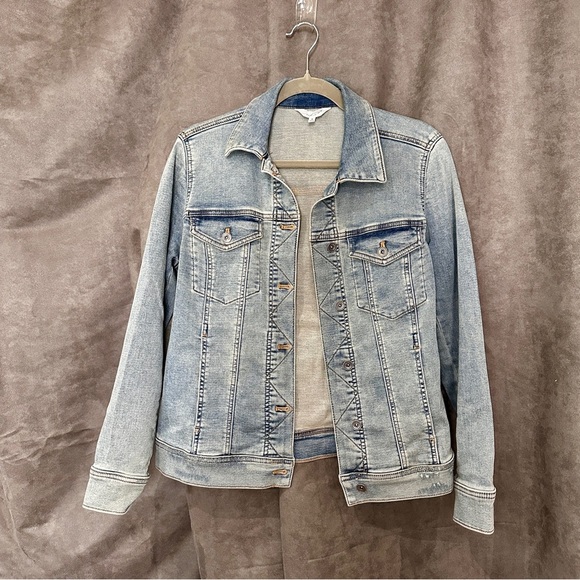 Light Wash Denim Jacket Stretch Cotton-Blend Classic Trucker Coastal Blue S Soma - Picture 8 of 15